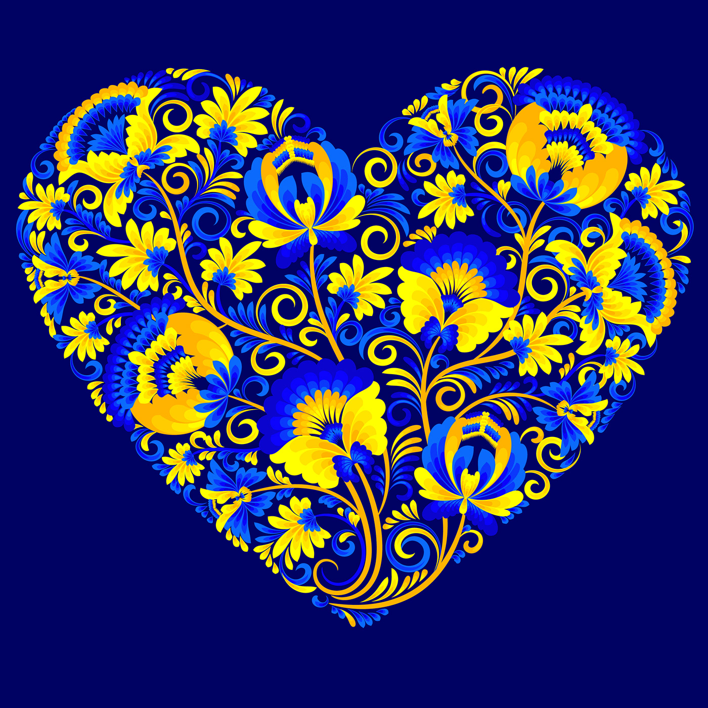 art digital illustration Drawing  heart Love peace petrykivka  ukraine vector yellowblue