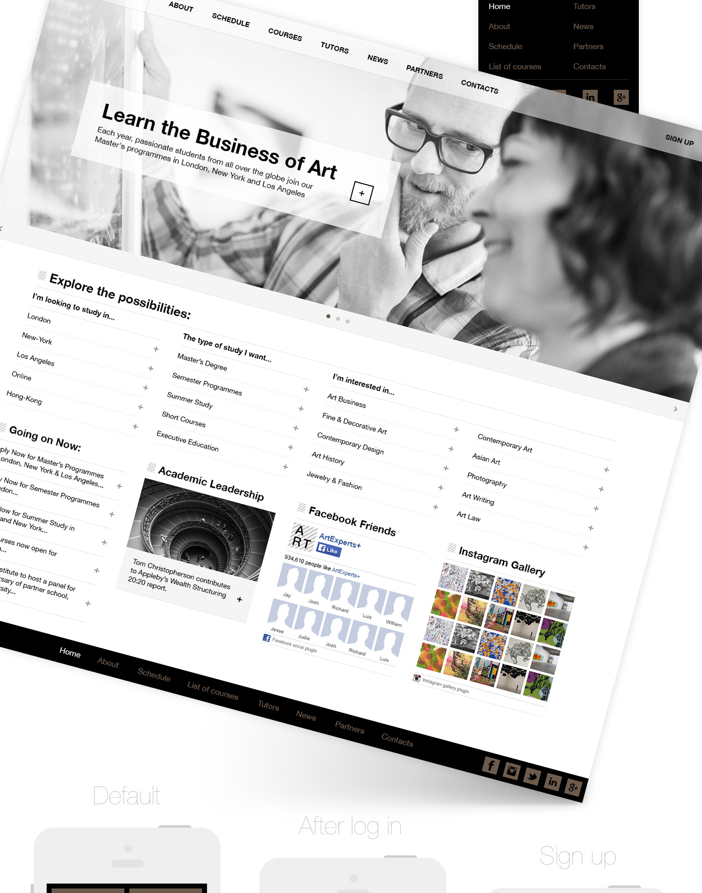 Web site design Responsive mobile first minimal art Education Adaptive concept expert gallery courses