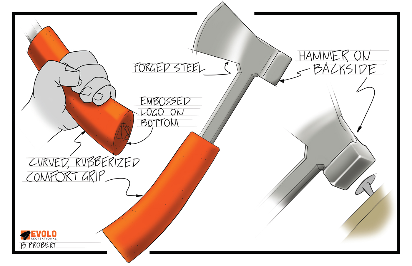 hatchet axe orange Brand Development rendering sketching concept
