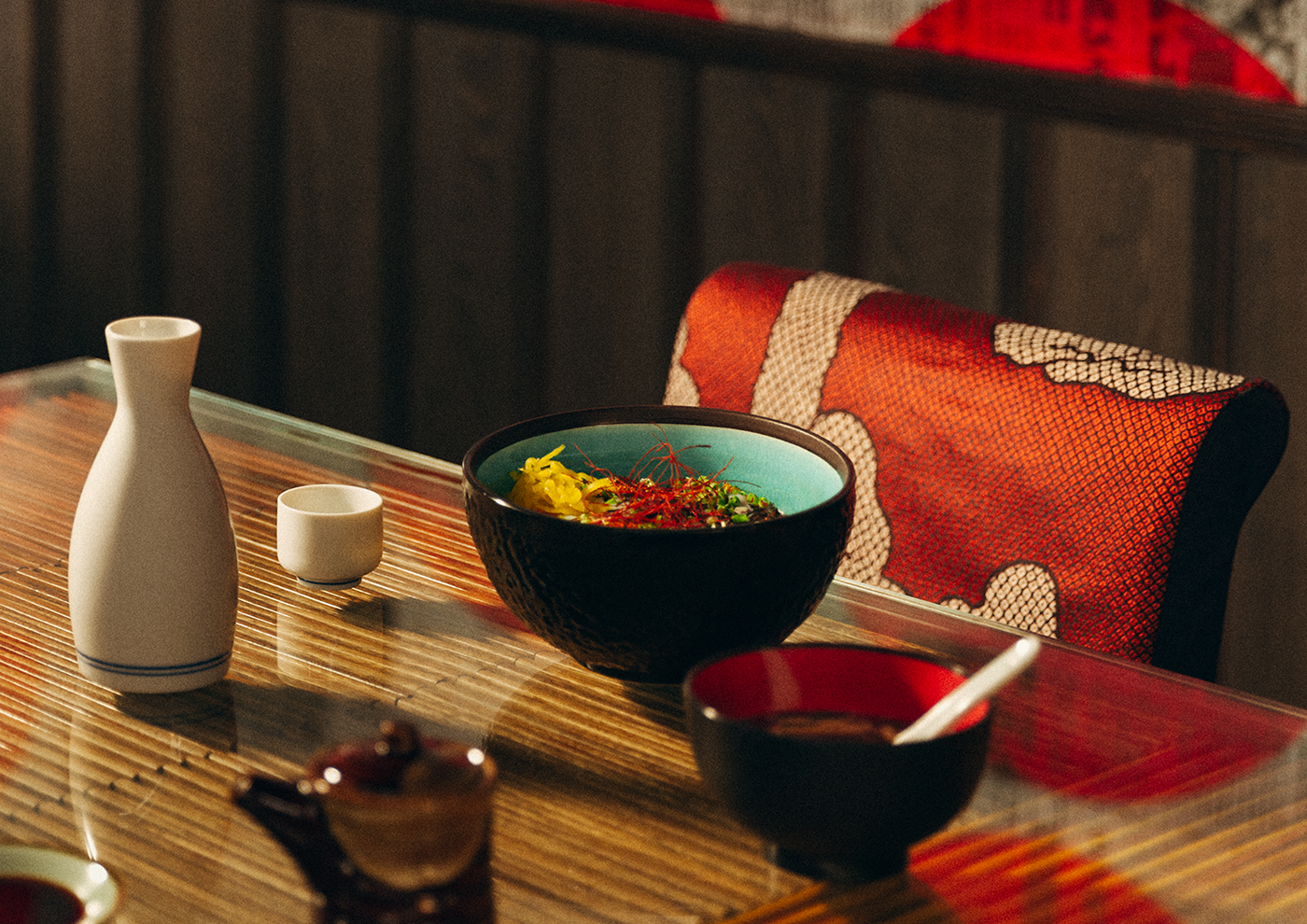 Sushi red raw lantern circle bar handmade japan temporary menu