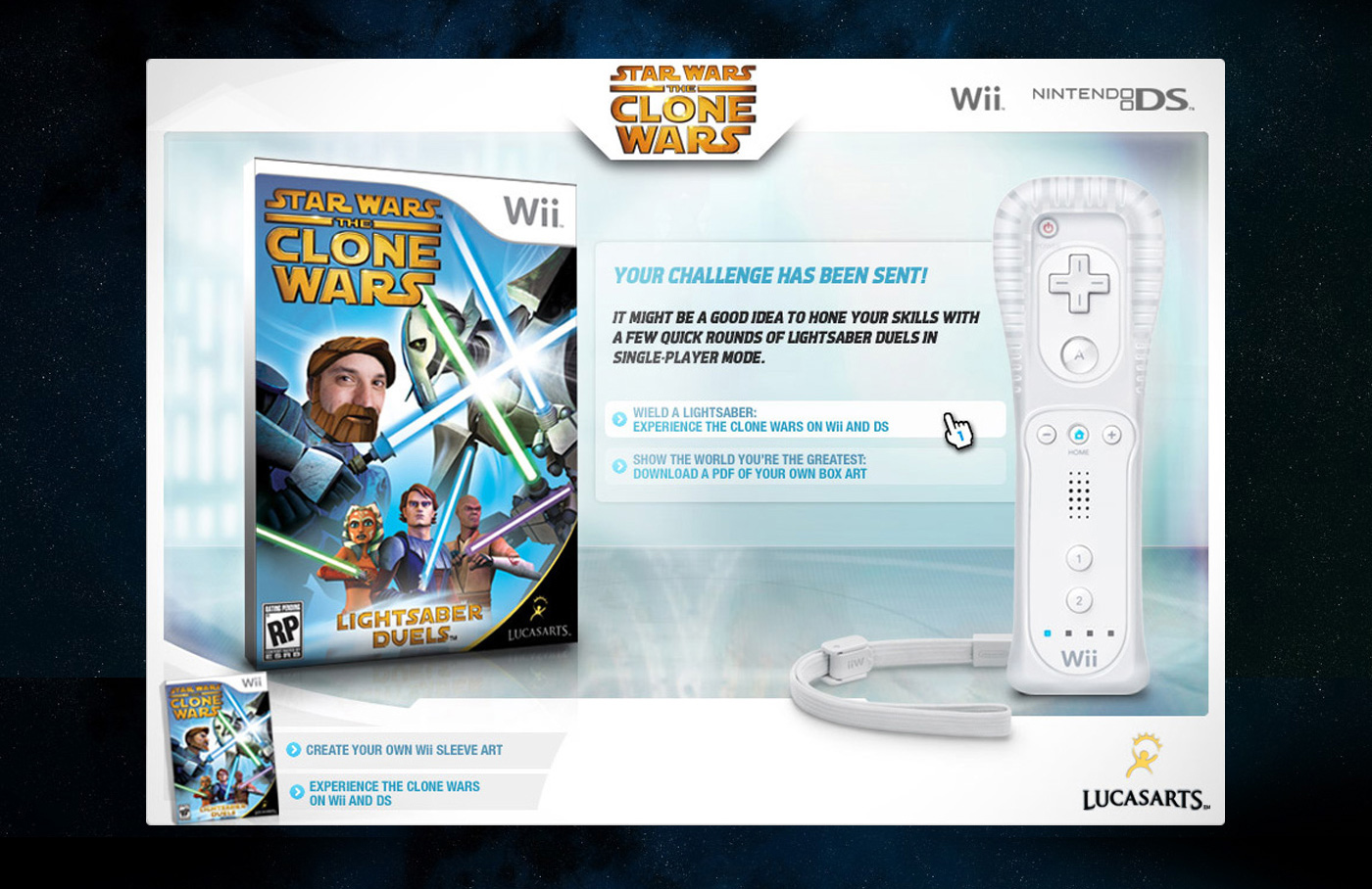 clone wars star wars microsite tfu the force Gaming video game wii DS Nintendo