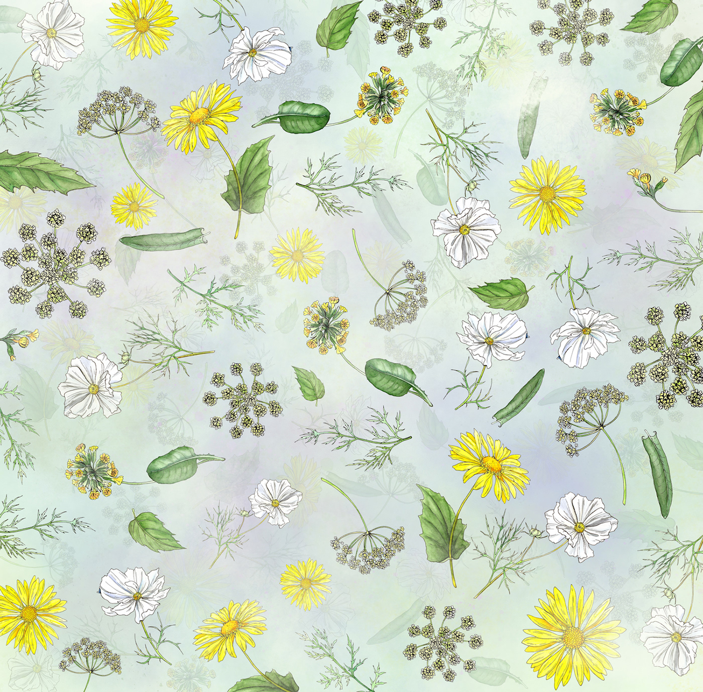 watercolor botanical scrapbook pattern textile wallpaper paper floral hand drawn meadow