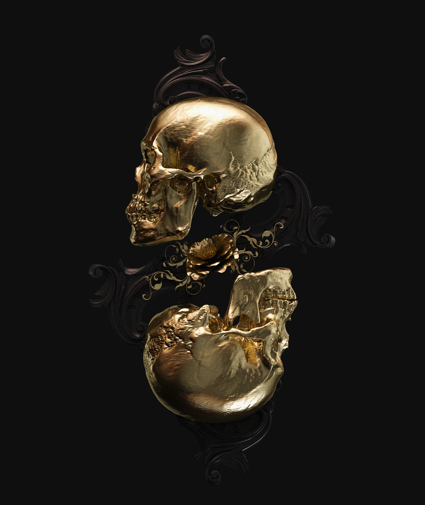 billelis religion gold 3d art skull tattoo graphic design  statue engraved ILLUSTRATION 