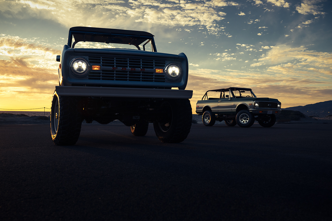 beach colors Moody light and shadow Automotive Photography dark vintage Ford CHEVY sunset