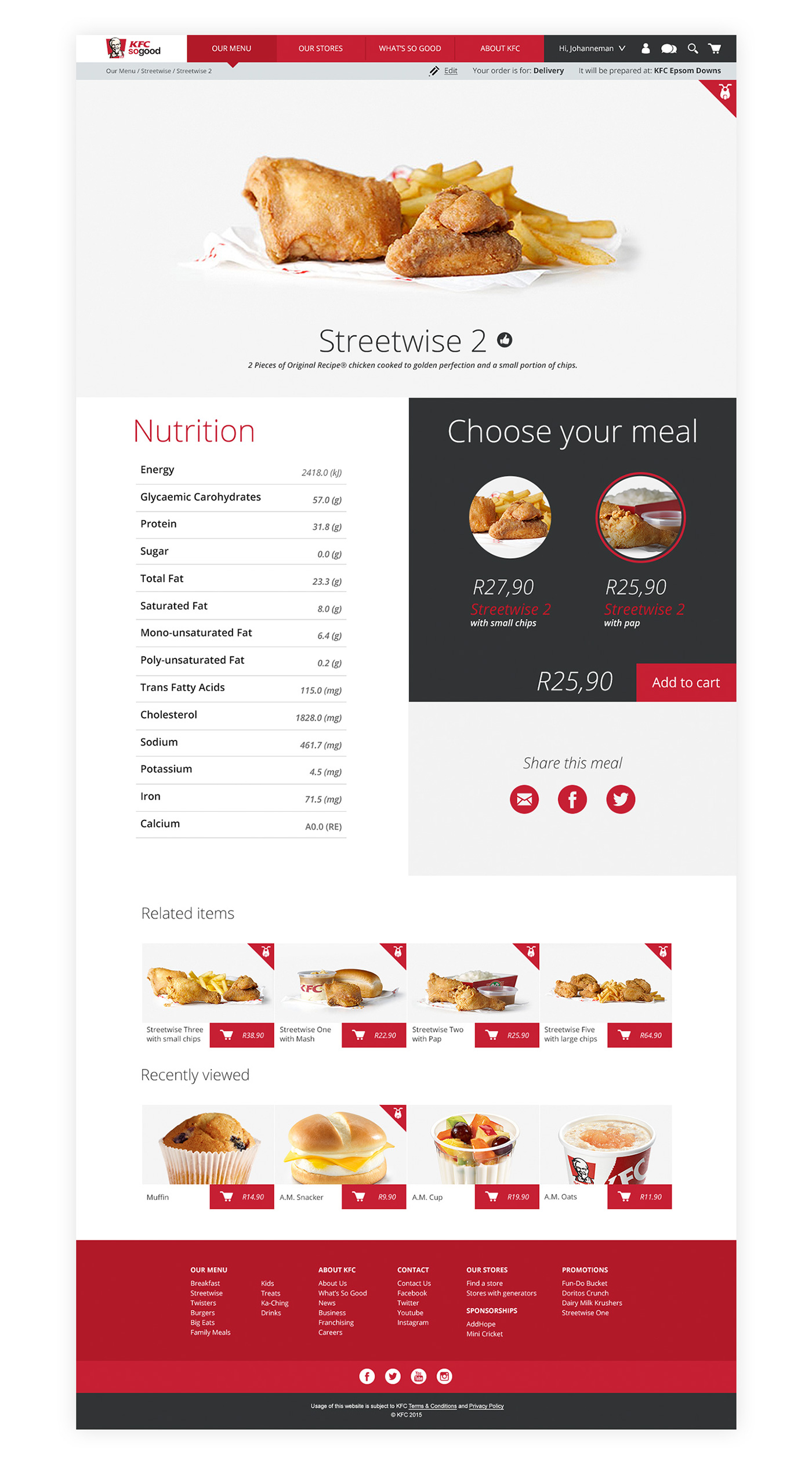 Adobe Portfolio KFC Responsive Food  south africa Website Ecommerce Online Ordering grid flat design chicken Yum Brands Fast food