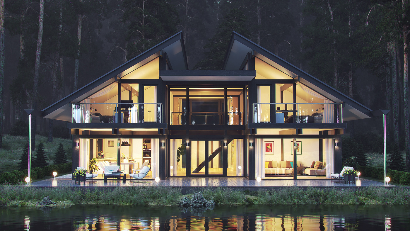3dsmax CGI forest house Nature river vray