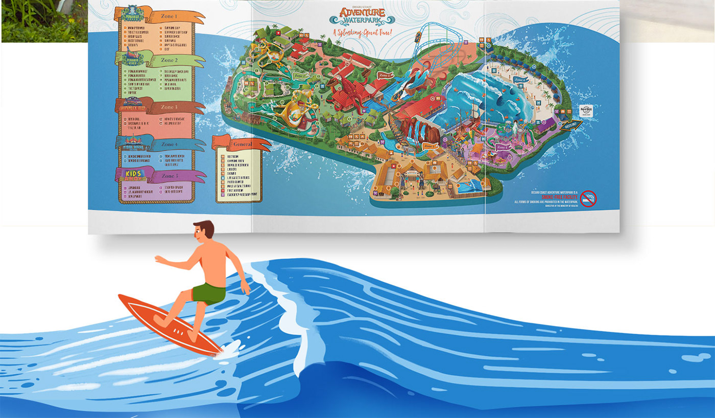 ILLUSTRATION  Theme Park map Drawing  waterpark Fun graphic design
