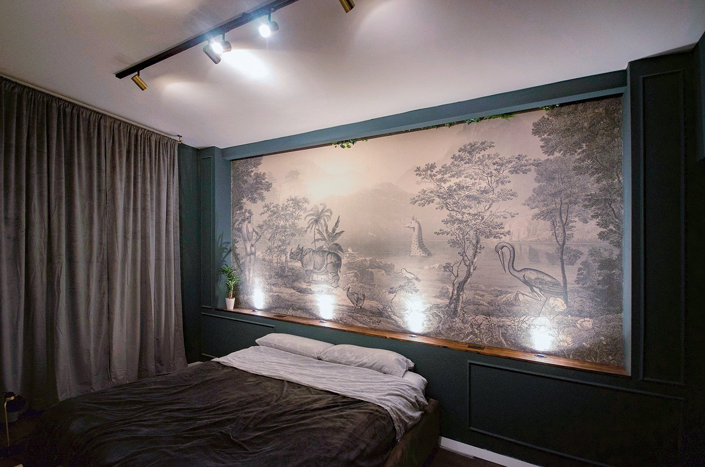 bedroom engraving Landscape luxury neoclassic textile wall design wallpaper italian milan