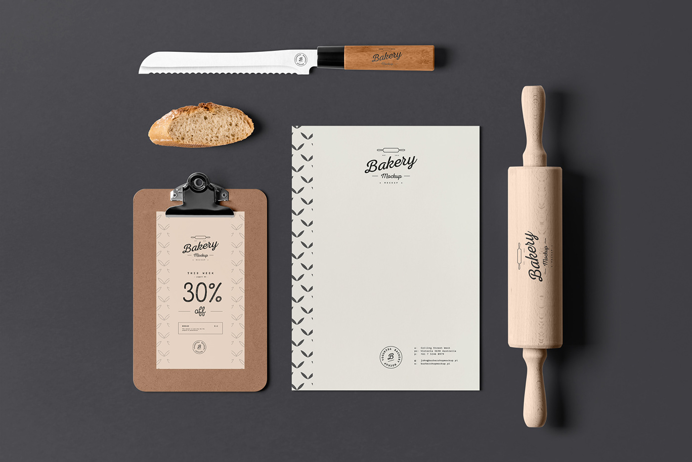 a4 baguette bakery Board branding  bread business card cake Corporate Identity Mockup