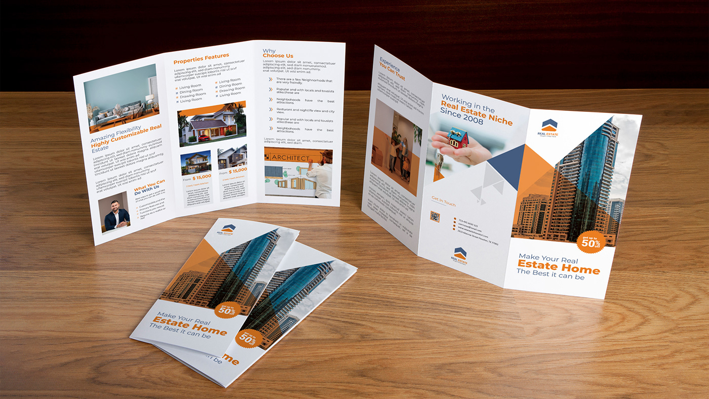 tri-fold brochure tri-fold brochure flyer real estate property real estate brochure Bi-fold company proflie real estate flyer
