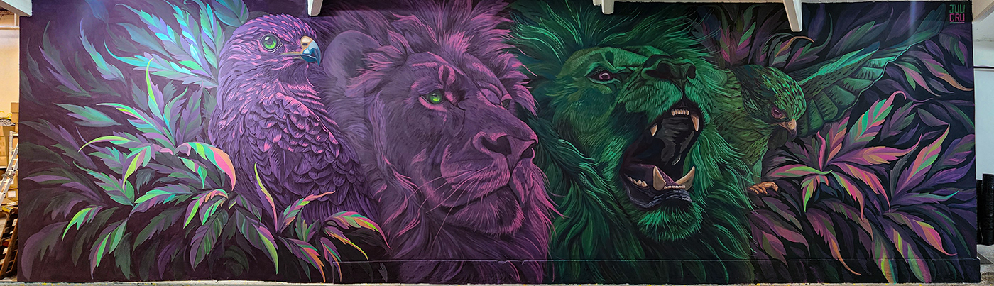 streetart Graffiti Murals paint lion feline animals art Drawing  ILLUSTRATION 
