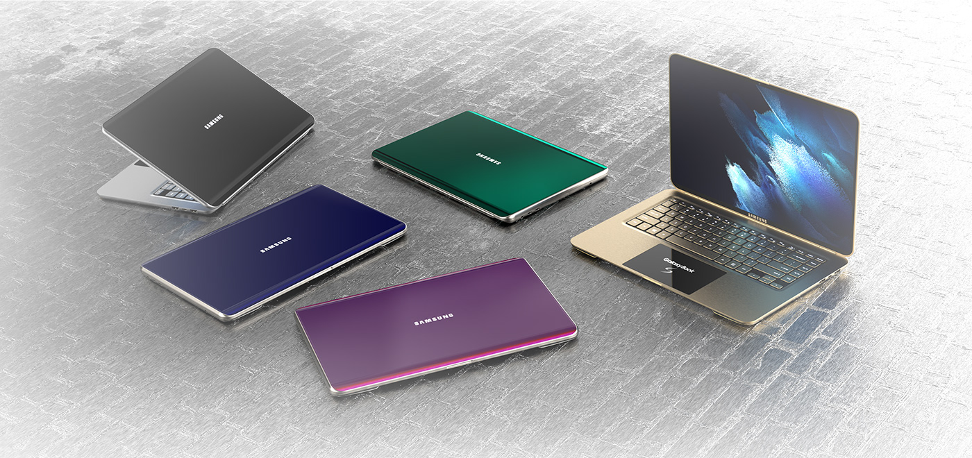 device galaxy galaxy book industrial design  Keyshot animation Laptop notebook product design  Samsung UI