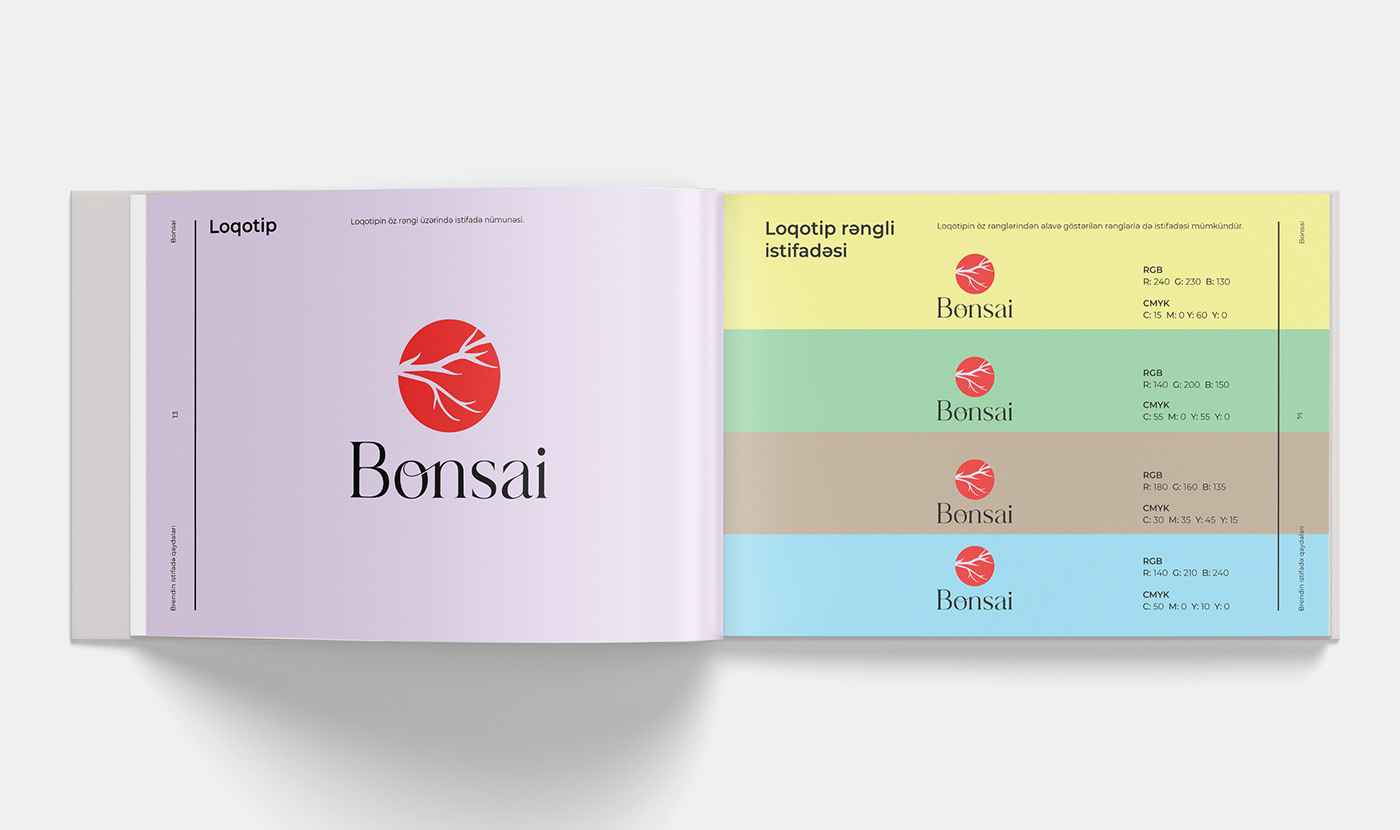 bonsai brand guidelines brand identity brandbook Catalogue Layout logo Logo Design logobook plants