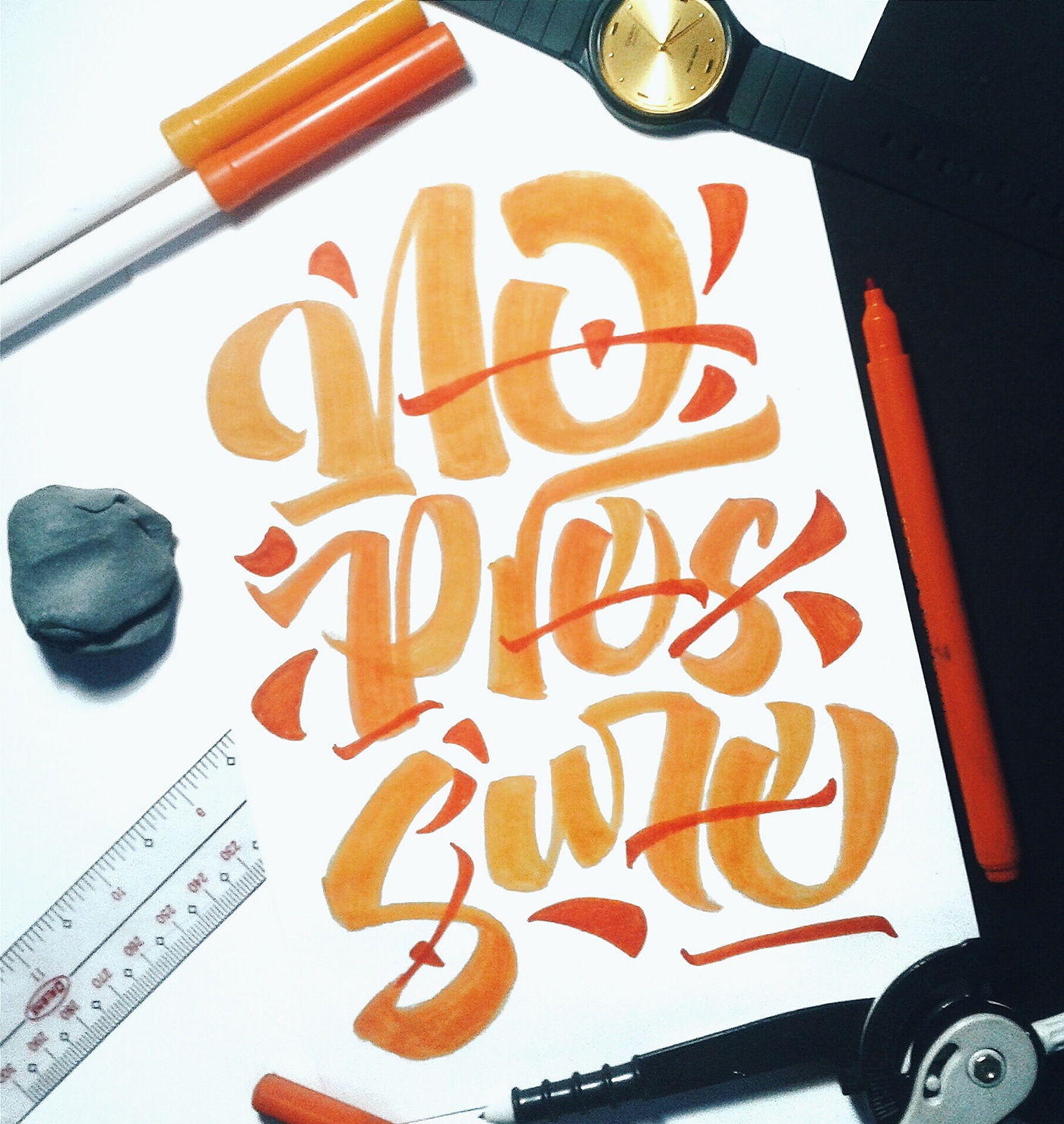 HAND LETTERING hand type handmade font flat lay