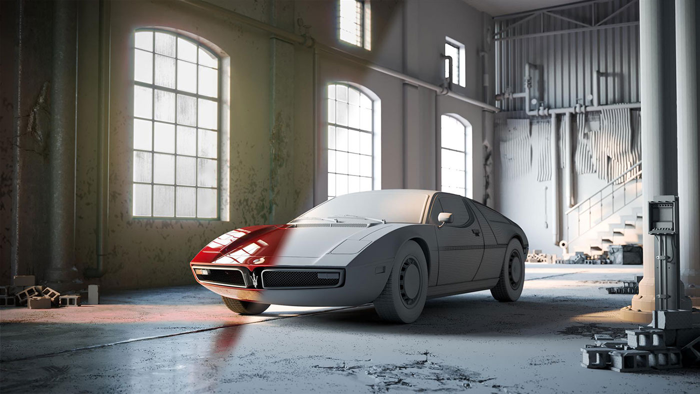 car rendering retouching  warehouse 3ds max