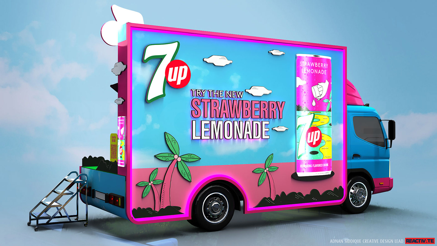 7Up 7up can beach theme creative float float design lemonade marketing   strawberry truck design