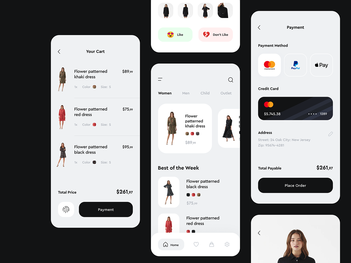 app design Clothing clothing app dress app dresses mobile E COMMERCE Mobile app Mobile UI payment shop app