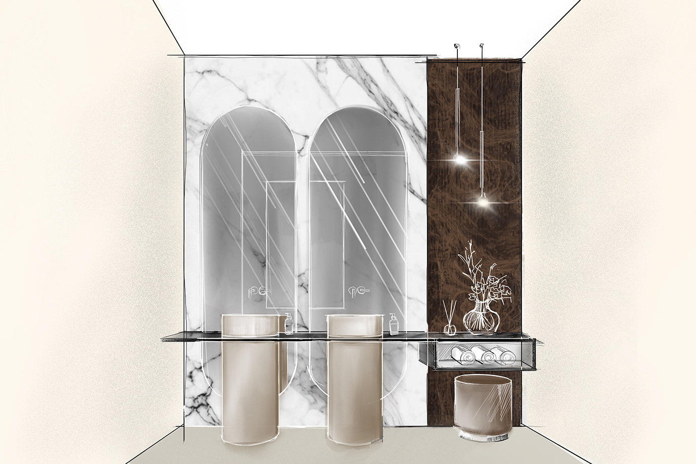 batroom design Procreate sketch ILLUSTRATION  Digital Art  Render visualization architecture interior design 