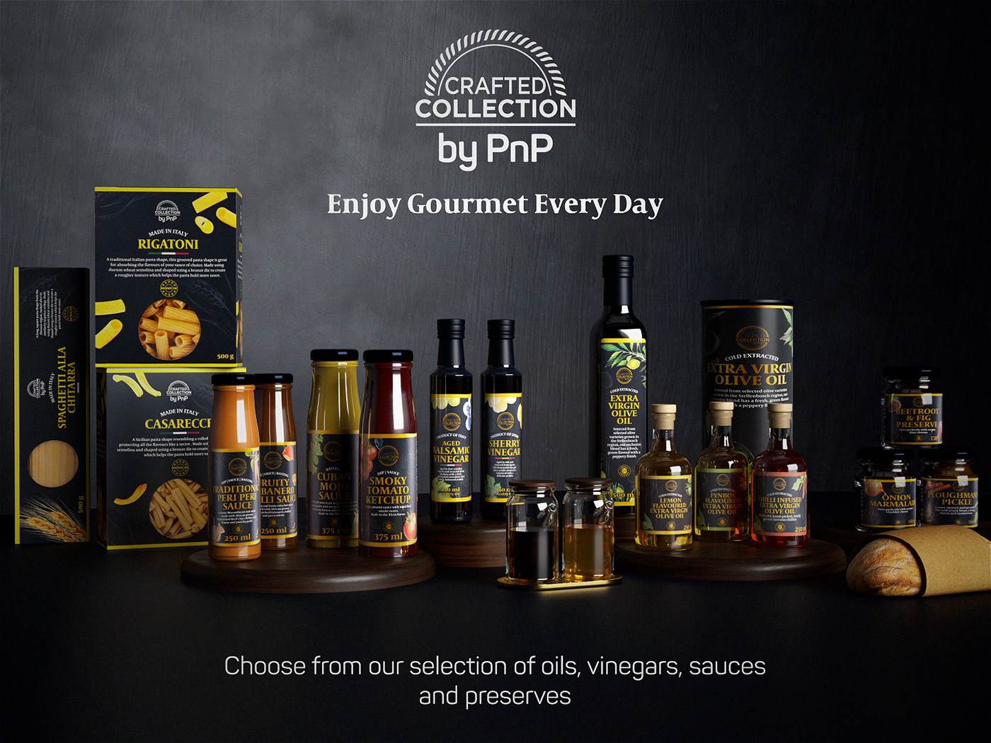 vinegar Olive Oil Pasta preserves Packaging brand identity Graphic Designer crafted collection picknpay  sauces