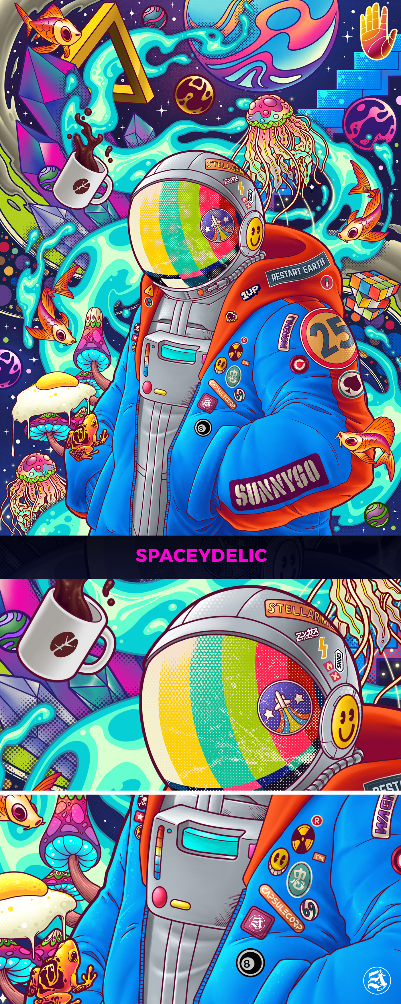 astronaut cosmonaut Space  universe psychedelic Digital Art  ILLUSTRATION  artwork Scifi imaginary