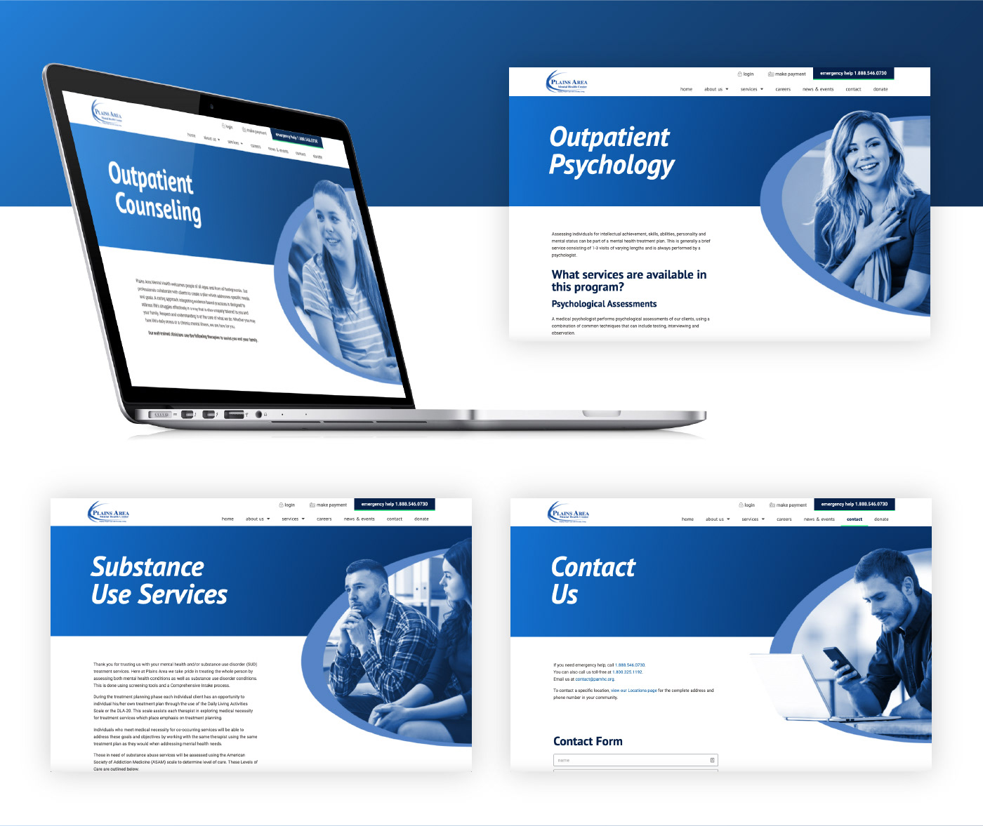 Website mental health blue UI ux website redesign Swoops iowa Antidote71