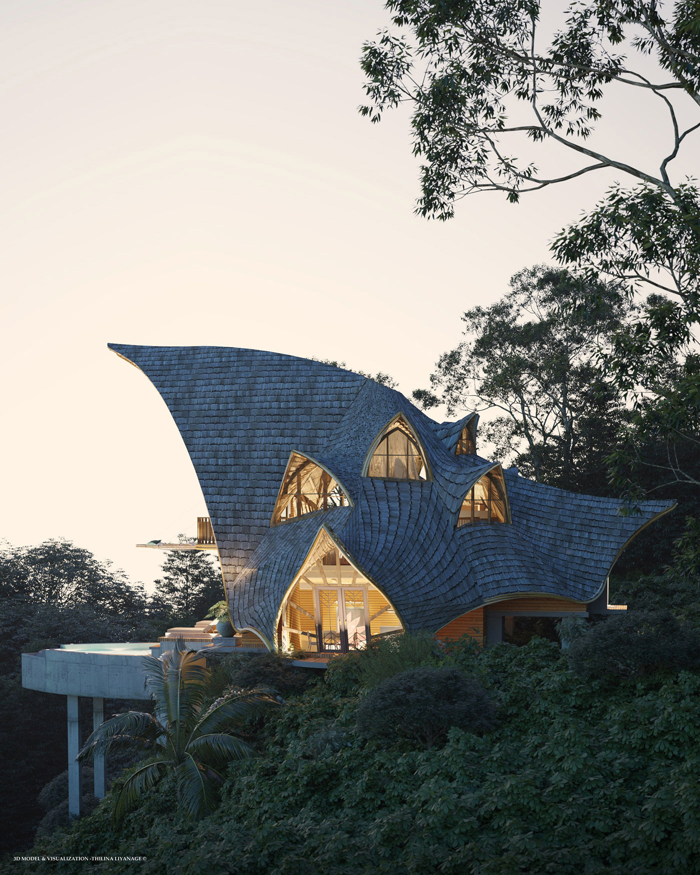 3D architecture balinese bamboo architecture exterior interior design  Villa visualization vray