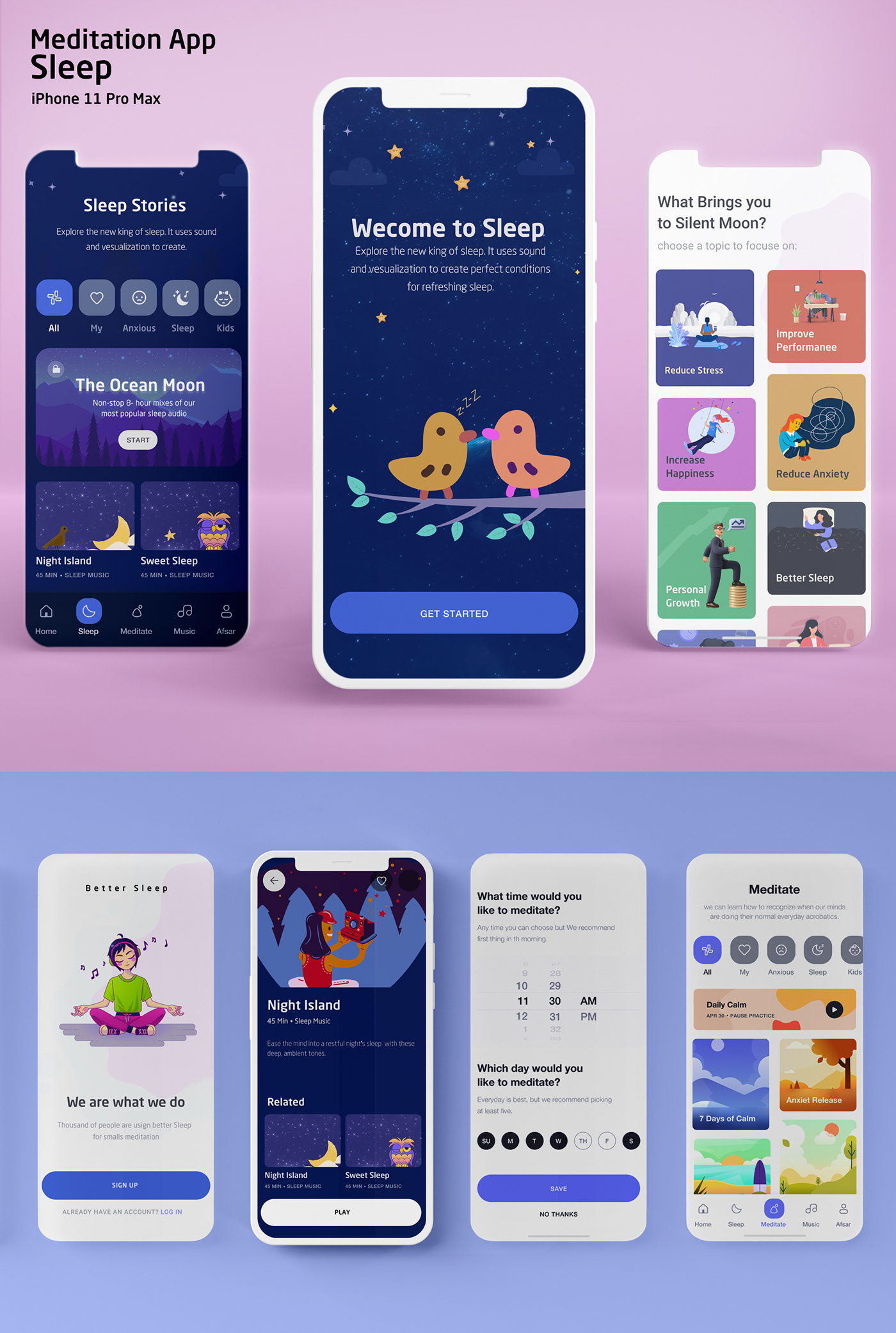 app design design good night sleep iphone 11 pro max mobile app design UI App Design