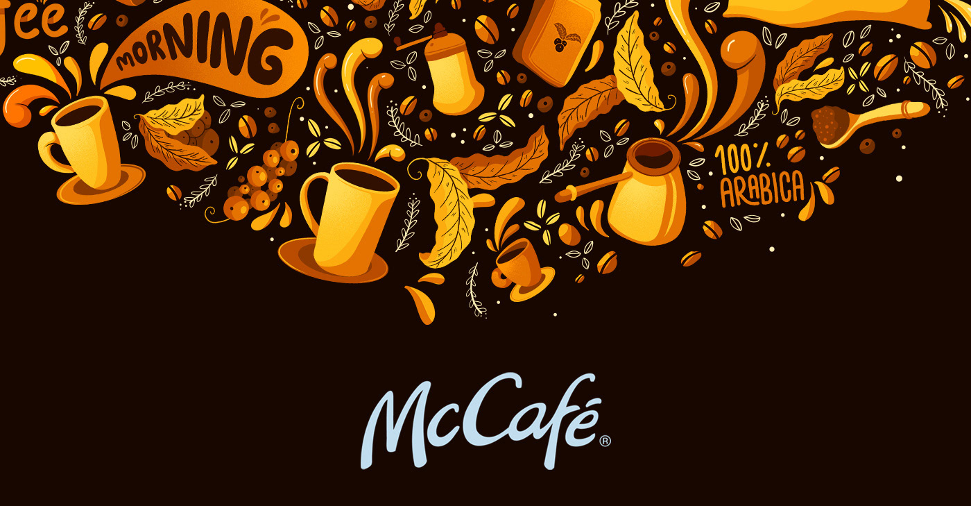 bright cafe Coffee colorful detailed mccafe McDonalds Advertising  doodle Packaging