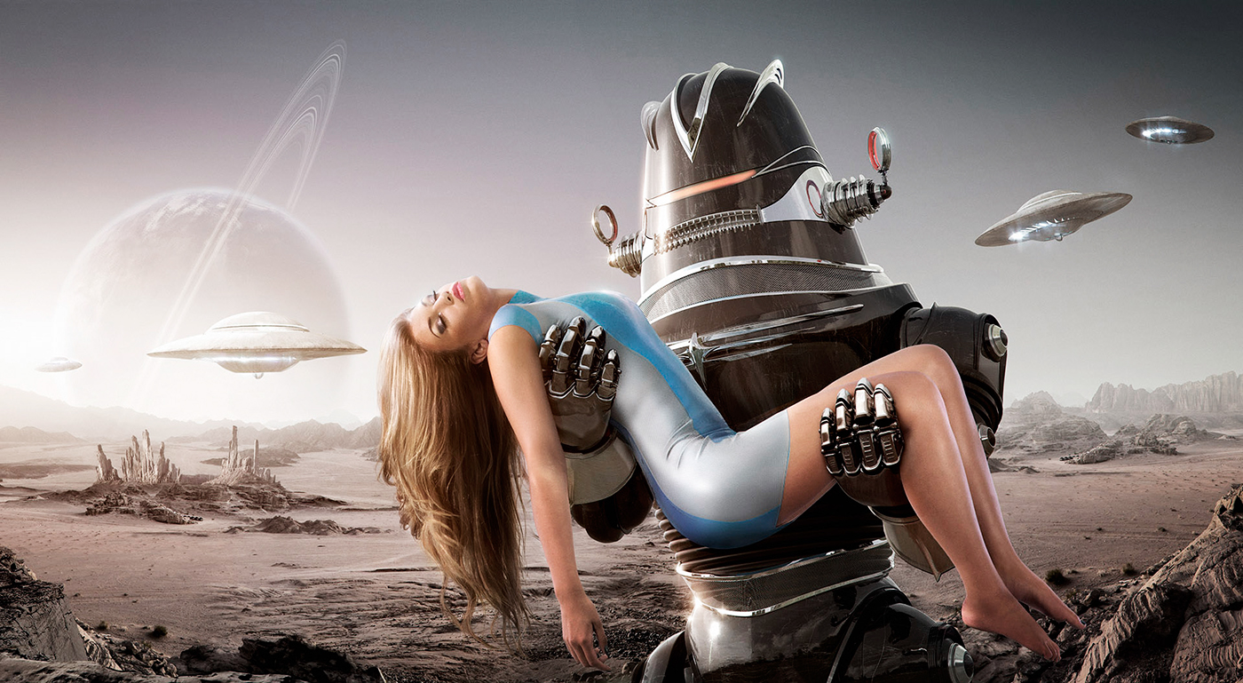 CGI vfx 3D Landscape worlds sci-fi robot girl woman female Retro vintage alien planet mars