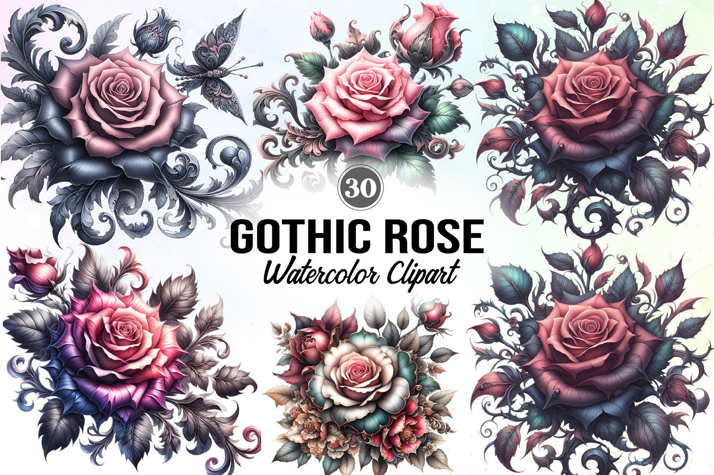 commercial use Dark Fantasy Clipart Dripping Roses Gothic Roses Clipart PNG Gothic Floral Clipart