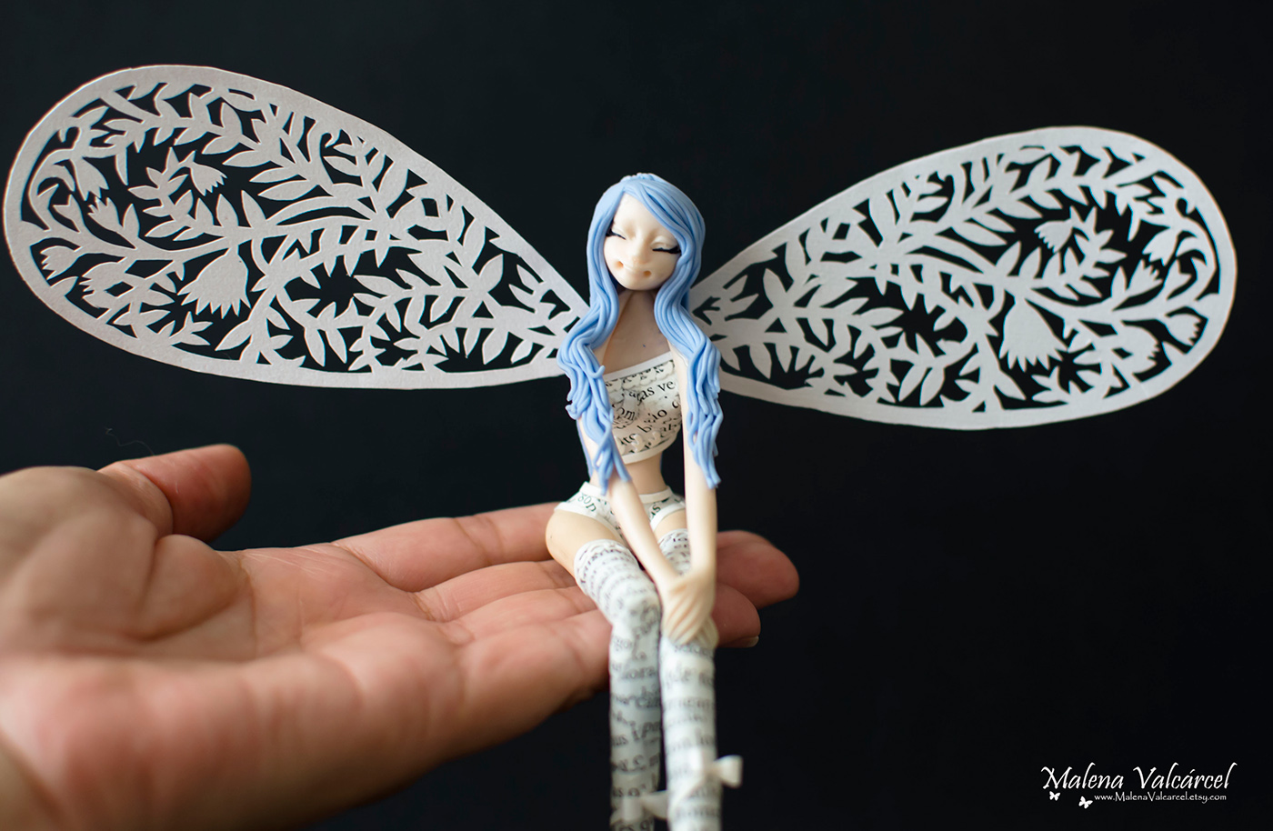 fairy art doll doll miniature doll miniature fairy paper art paper cut wings fairy wings Miniature