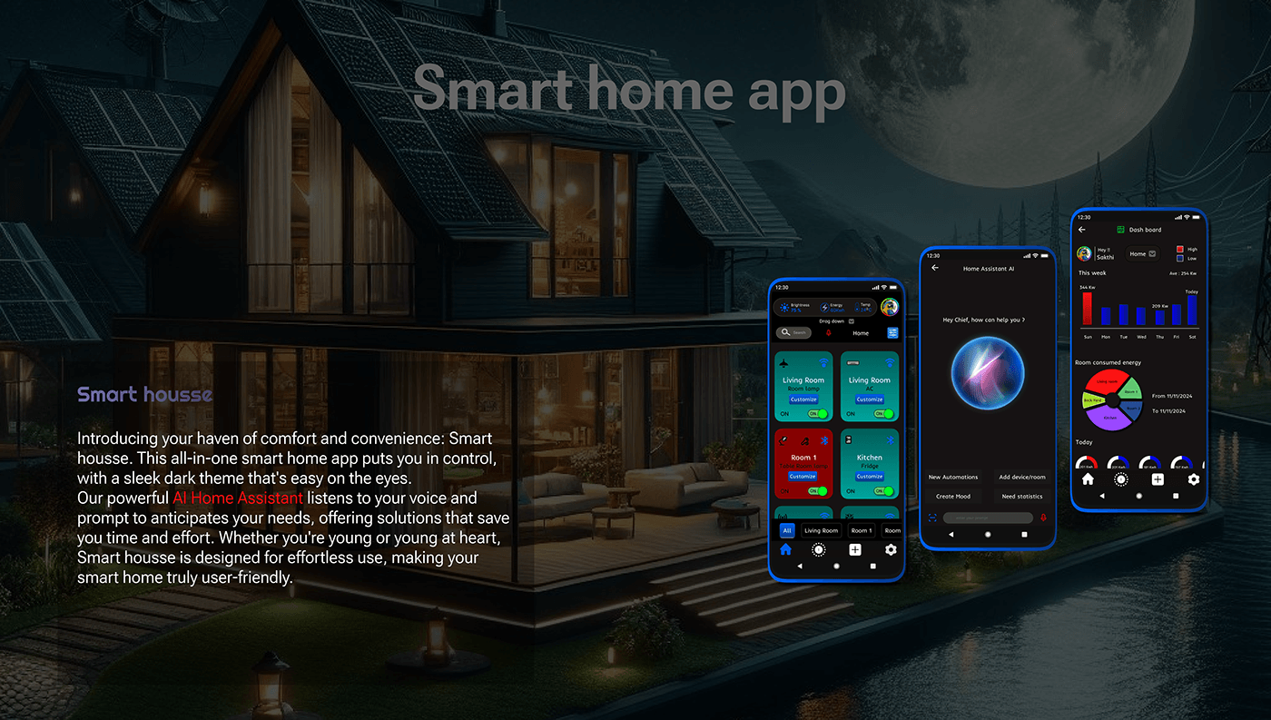 Smart Home dark dark theme UI/UX mobile UI design user interface Figma Mobile app app design ai