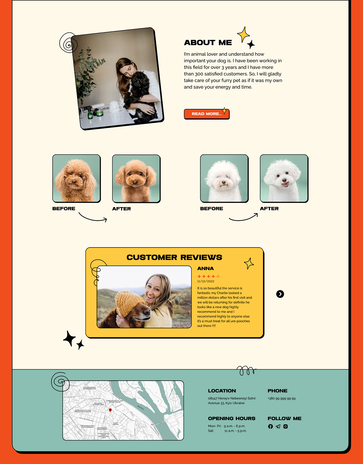 animal dog Figma Grooming Salon  landing page mobile neobrutalism ui design UI/UX Website