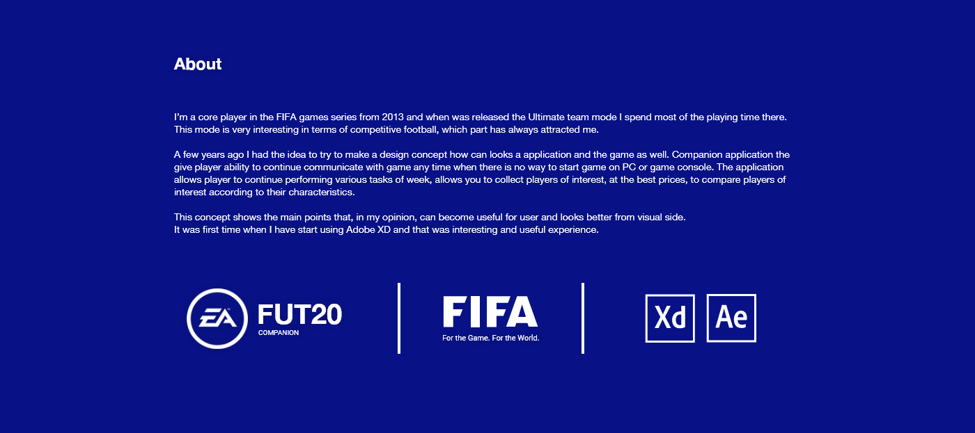 xD FIFA concept UI brand aftereffects minimal app mobile game