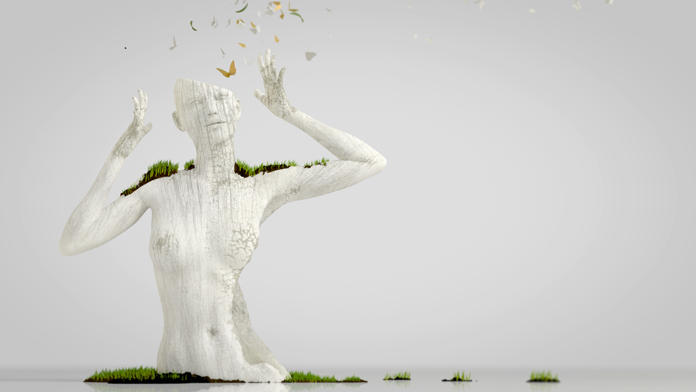 White modelling Zbrush Sculpt Nature woman butterfly 3D creative grass c4d cinema 4d vray