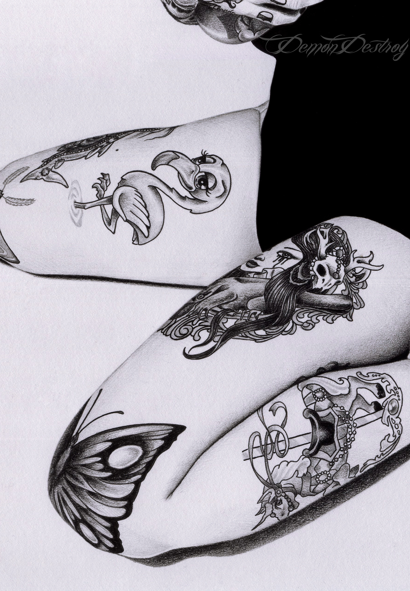 suicidegirls portrait realisticdrawing tattoos tattooedgirl pencilart blackandwhite photographyinspired