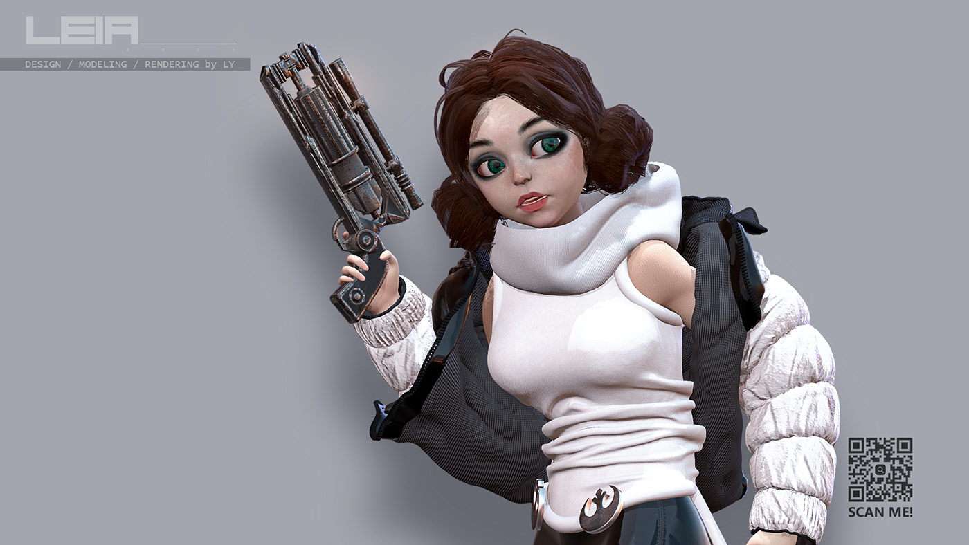3D Character game marmoset toolbag mervelous designer model Princess Leia star wars Substance Painter Zbrush