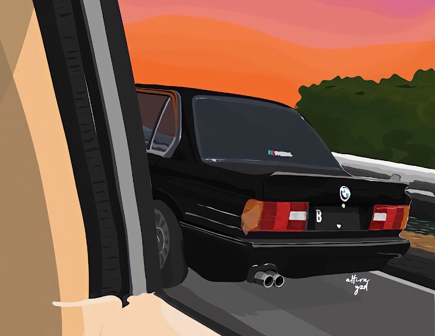 beautifulview car colorfull drive ILLUSTRATION  Illustrator longdrive sunset toll Travel