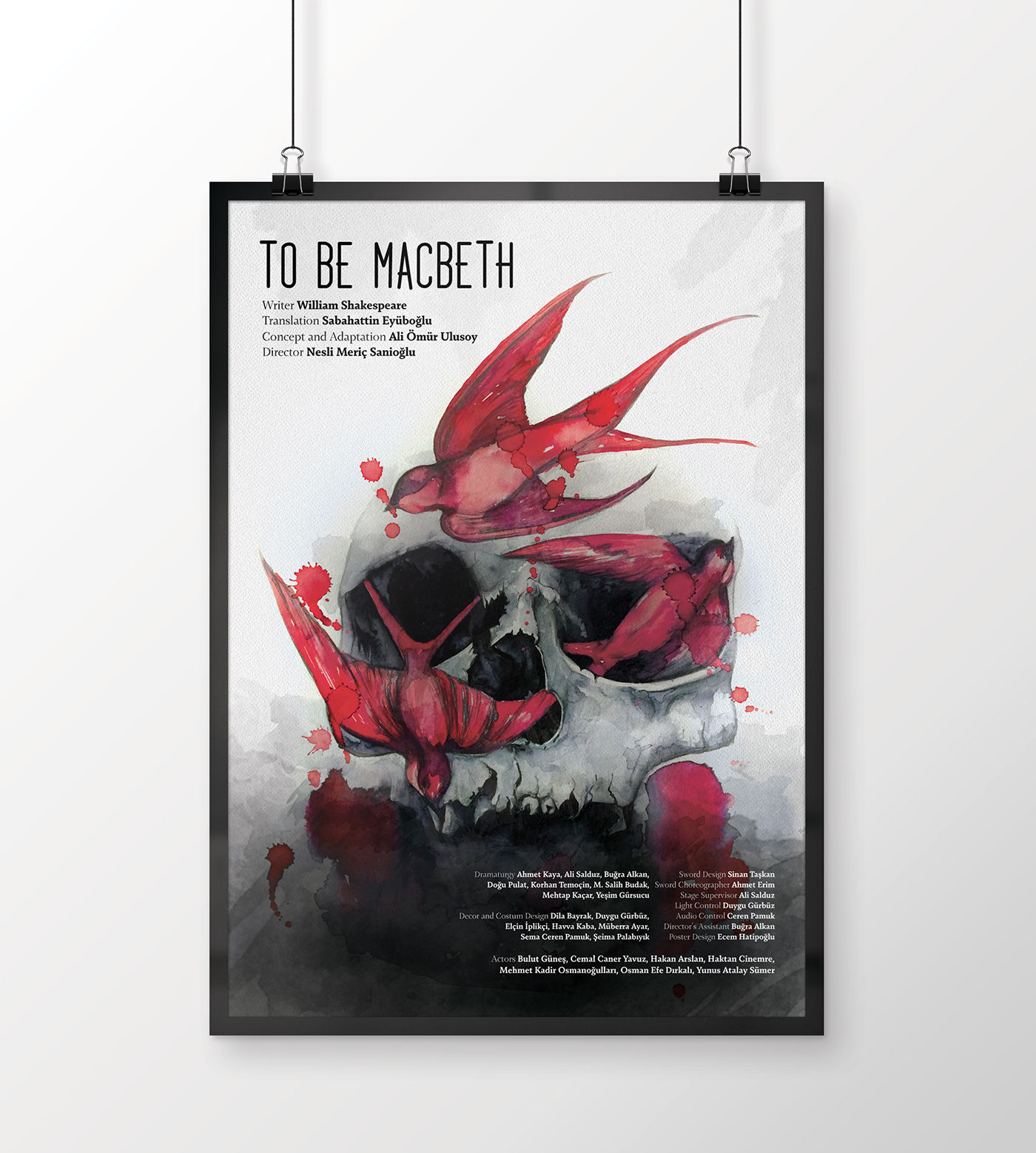 Macbeth Theatre poster design skull ILLUSTRATION  graphic design  shakespeare swallow metaphoric