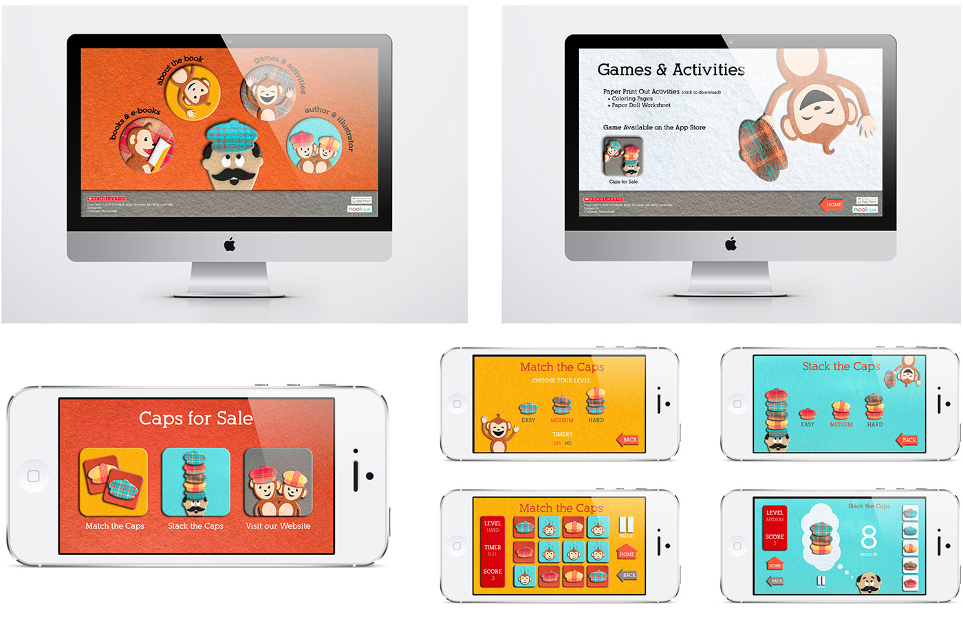 story book game Phone Application matching remake monkeys children interactive branding 