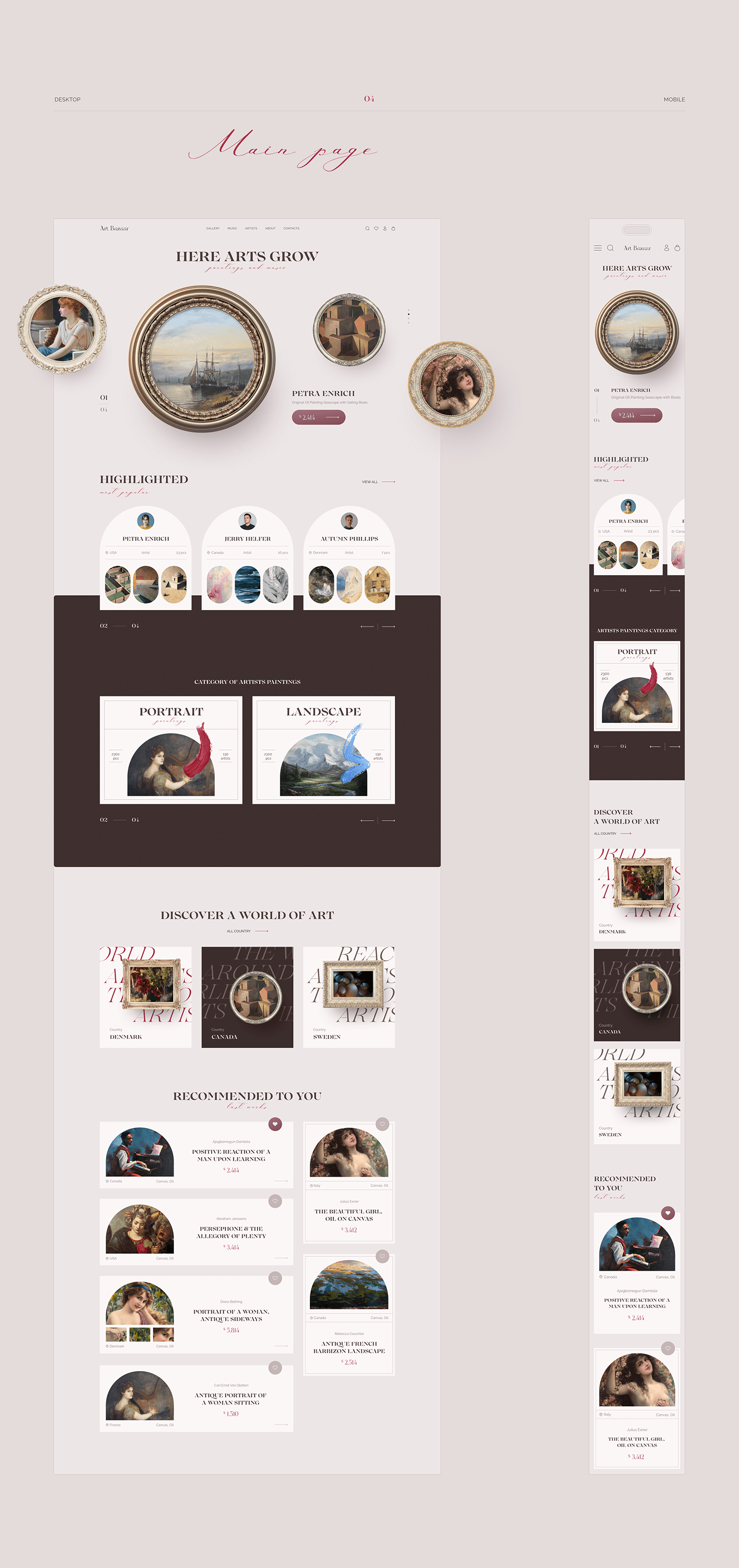 UX UI ui design catalog Paintings artgallery shop Web Design  user interface e-commerce web site