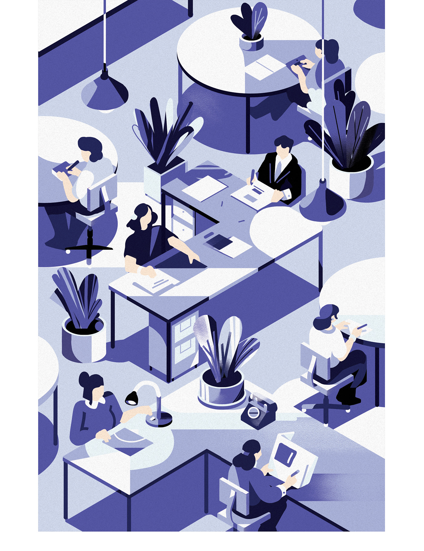 Character design  character illustration geometric ILLUSTRATION  Isometric Office Office layout Perspective remote working