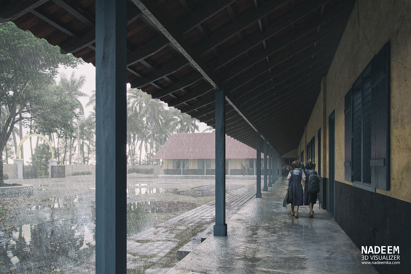 kerala 3D 3dchallenge rainyday rain school Students 3dsmax CoronaRender  photoshop