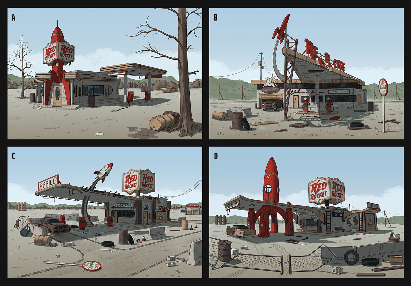 Redesign of the Red Rocket gas station from Fallout series. 