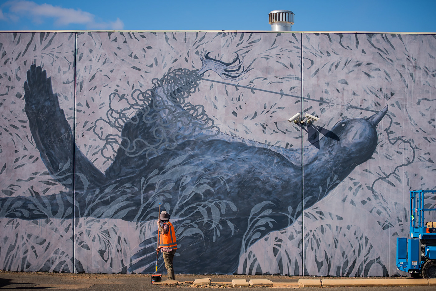 Mural public art bird narrative large scale