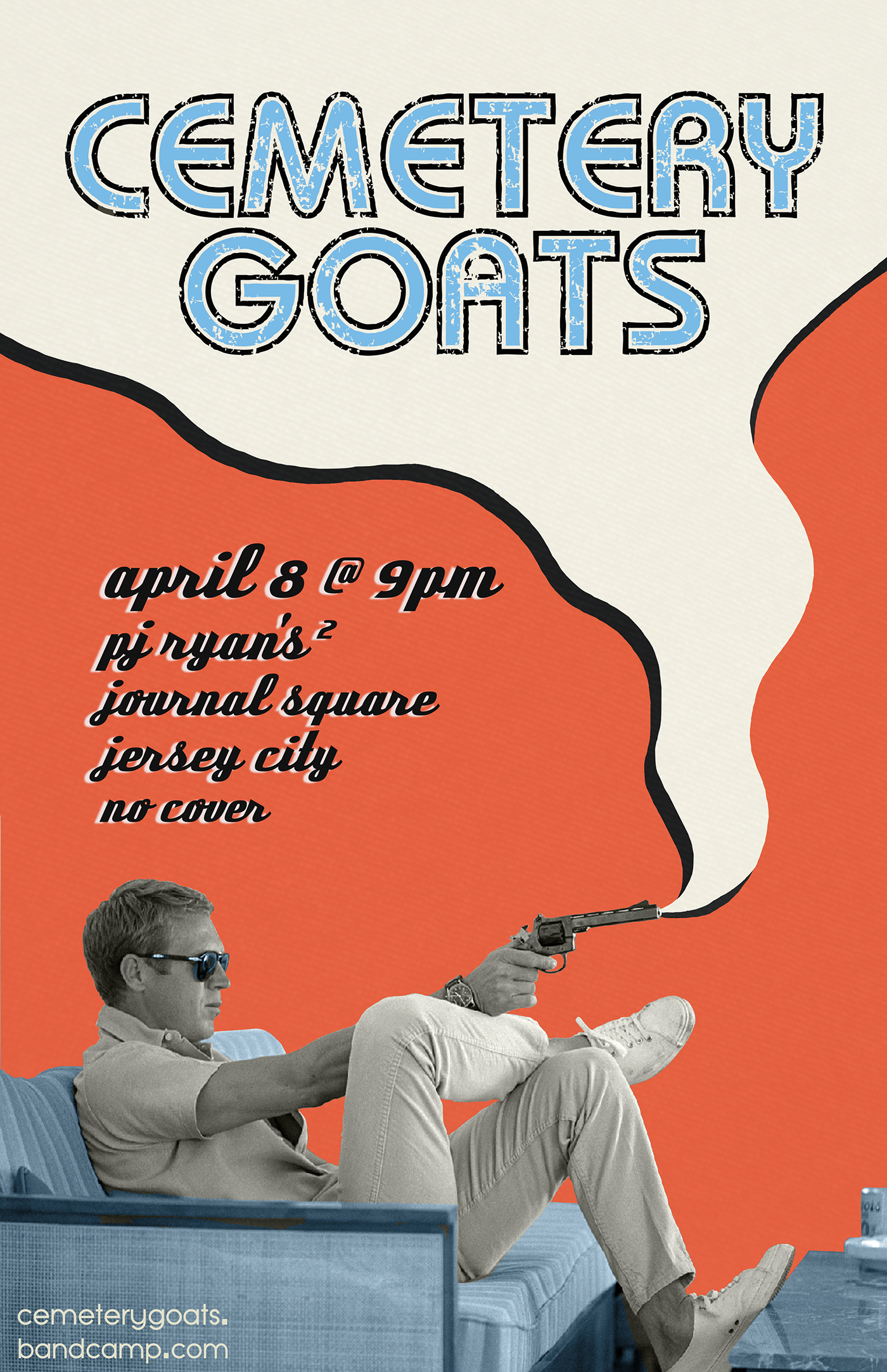 concert band music gig poster cemetery goats Steve McQueen advertisement