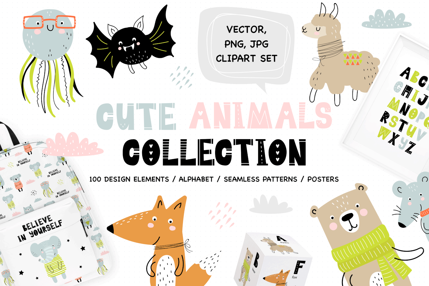 vector ILLUSTRATION  animal alphabet Education pattern poster Character design  children kids
