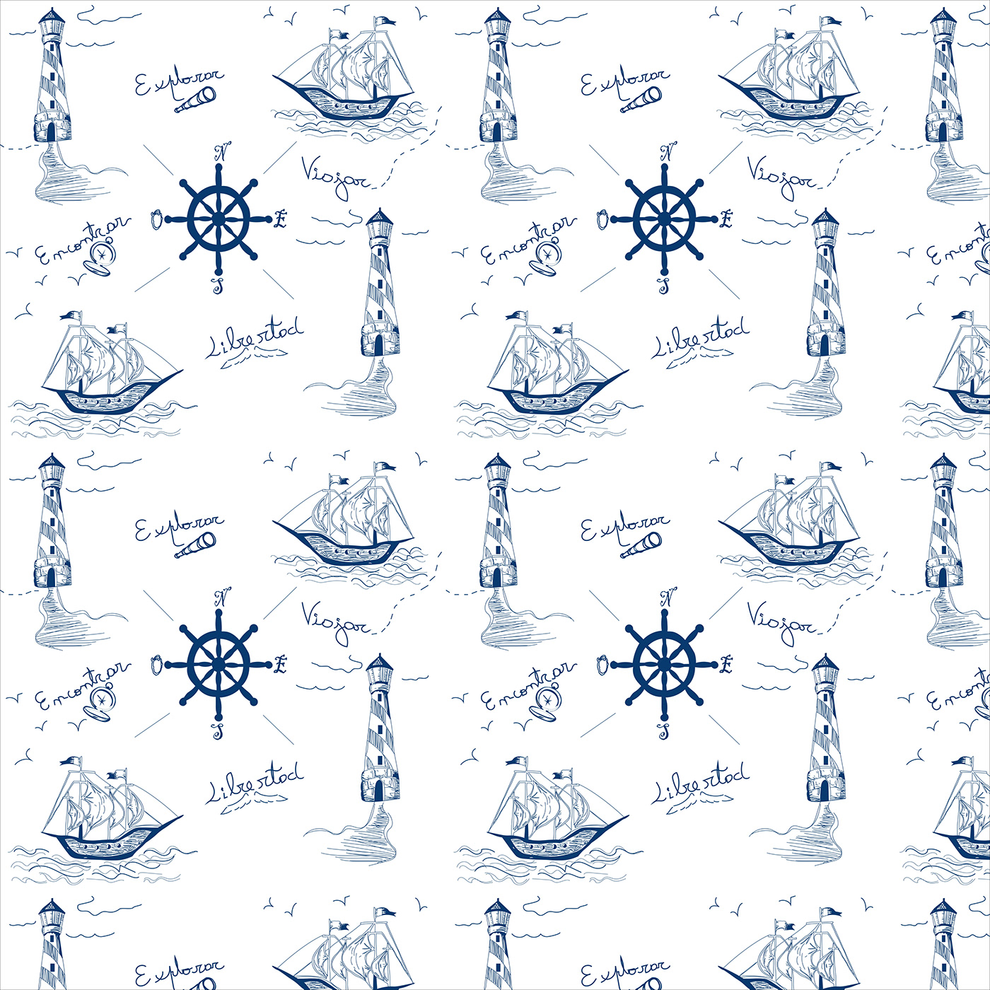 Diseño Textil Estampa Illustrator monocromatico pattern toule de jouy marinero patterndesing rapport surfpattern