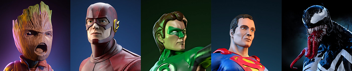 toys rendering CGI studio Hasbro groot Flash superman venom Green Lantern