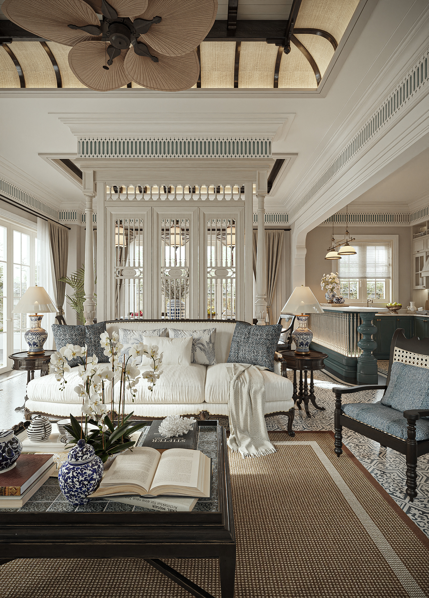 3ds max corona render  indochine living room Villa indochine style chinoiserie design Behance Indochine interior